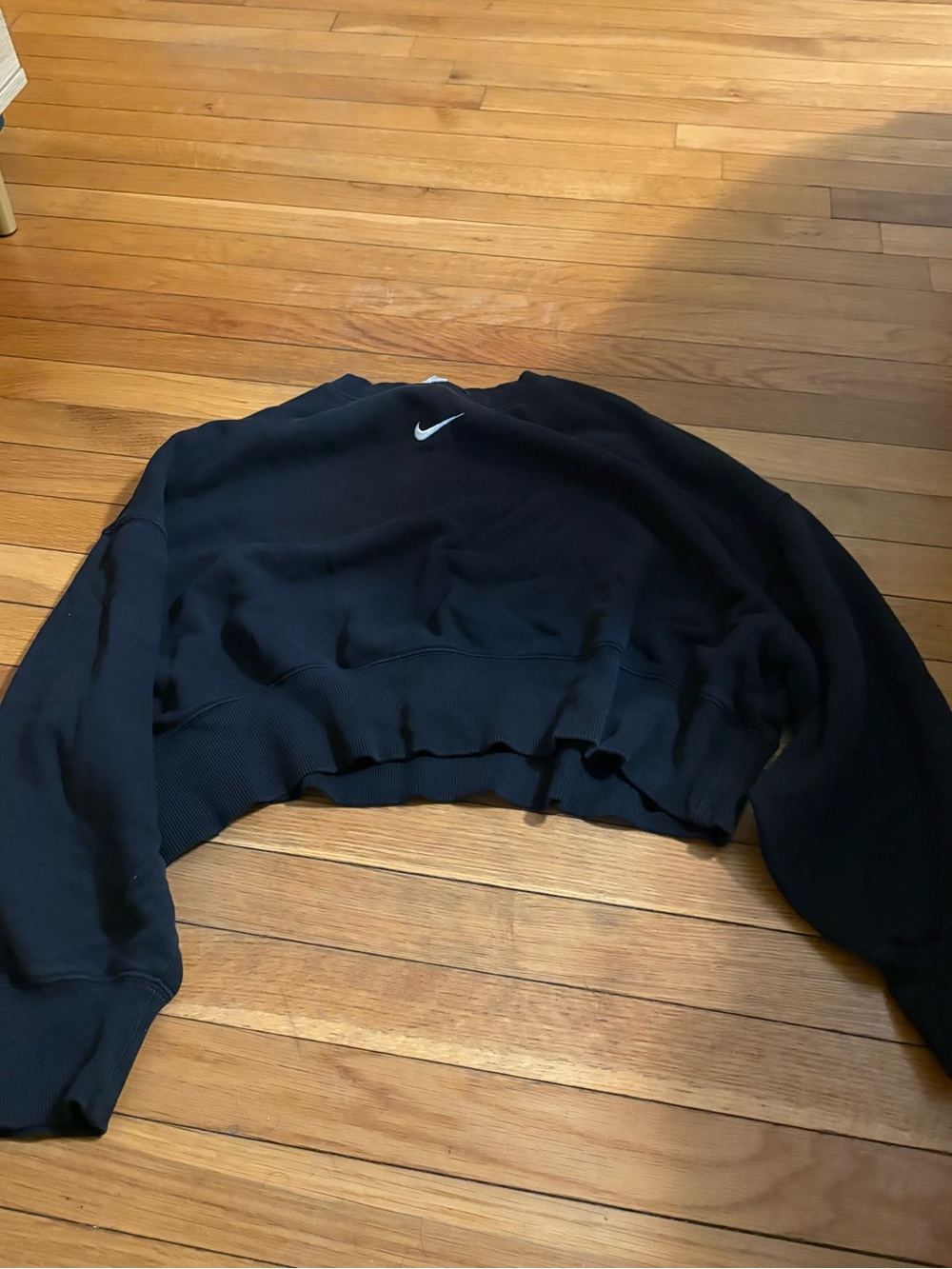 Nike Black Cropped Crew Sweatshirt with White Swoosh
